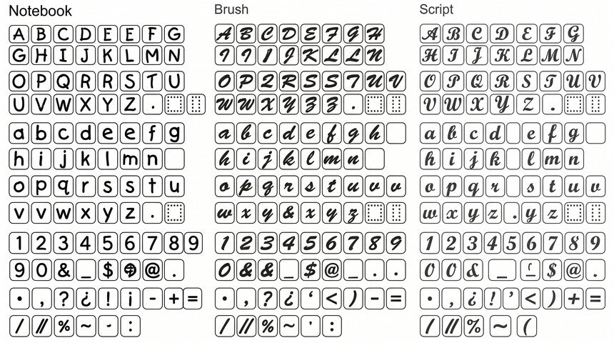 Caveri embroidery fonts for personalisation - Notebook, Brush Script and Script