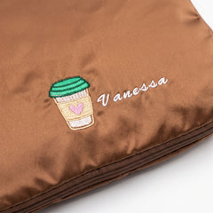 Caveri personalised packing cube in Caramel with embroidered coffee cup icon