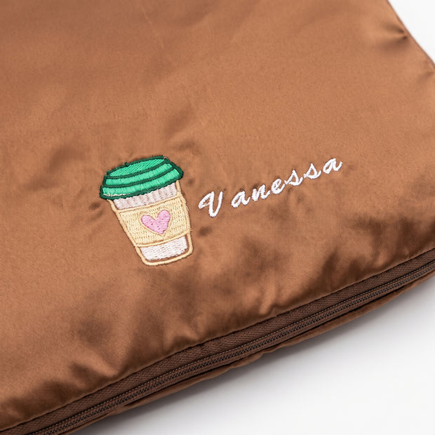 Caveri personalised packing cube in Caramel with embroidered coffee cup icon