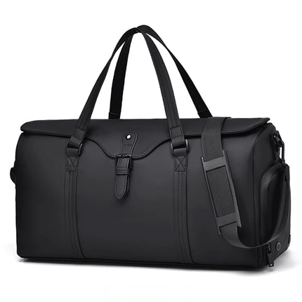 caveri marlowe Black duffel bag with straps on a white background