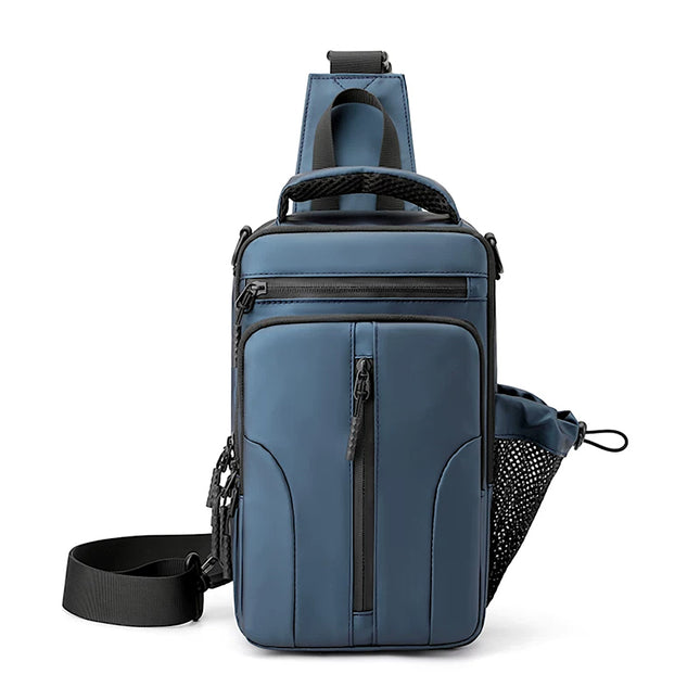 caveri Tony Blue sling bag with black accents on a white background