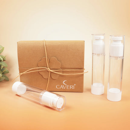 Caveri 3-pack 50ml vacuum pump travel bottles with kraft gift box and twine