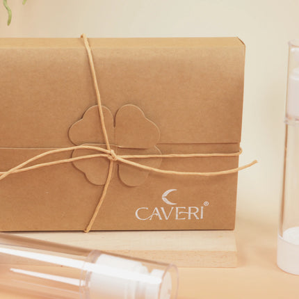 Caveri 3-pack 50ml travel bottles gift set in kraft box tied with twine