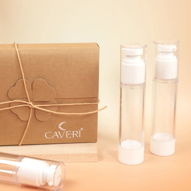 Caveri 3-pack 50ml vacuum pump travel bottles with kraft gift box tied in twine