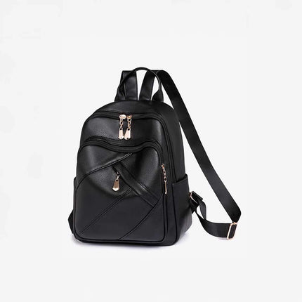 Caveri Ariel 003 black faux leather day backpack with gold zip pulls and front pockets