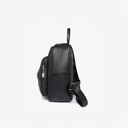 Caveri Ariel 005 black vegan leather backpack side view with gold-tone hardware and adjustable straps