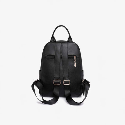 Caveri Ariel 007 black vegan leather backpack rear view showing padded straps and gold hardware