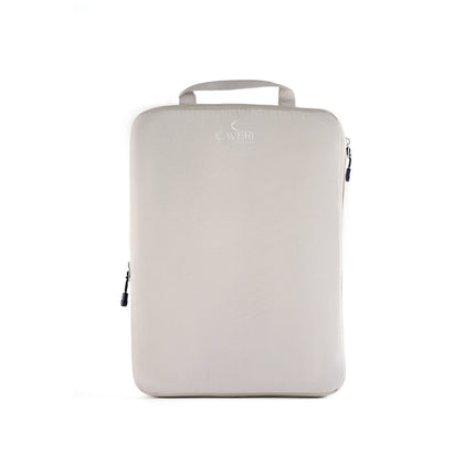 Caveri large compression packing cube in stone with top carry handle, front view