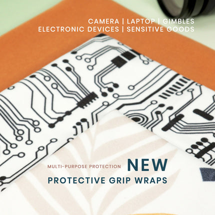 Caveri protective grip wraps with circuit board print for cameras, laptops and electronic devices