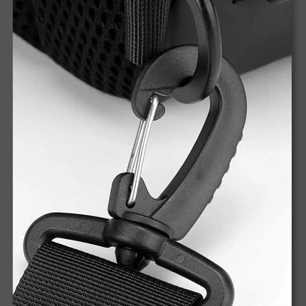 Caveri Tony crossbody sling bag carabiner clip and strap attachment detail in black