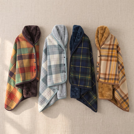 Caveri travel wrap colours - Rust, Pale Blue, Navy and Camel