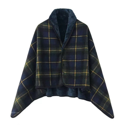 Caveri plaid and sherpa travel wrap in Navy