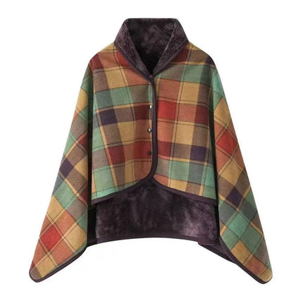 Caveri plaid and sherpa travel wrap in Rust