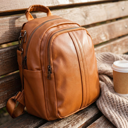 Vegan Leather Travel Backpack - Compact Lightweight Backpack for Travel - Zea