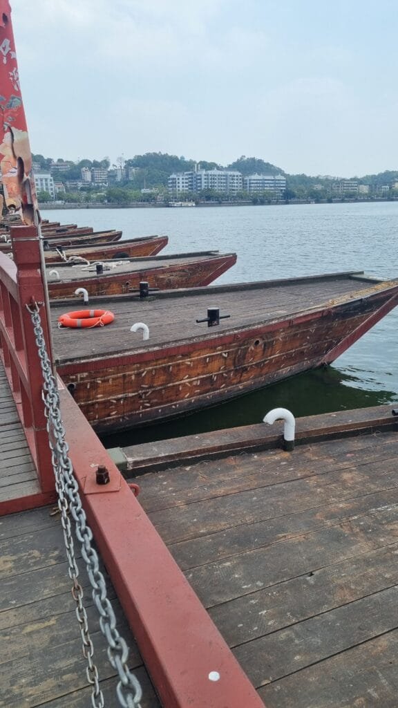 Guangji Bridge floating pontoon boats closeup showing traditional Chinese moveable bridge engineering innovation